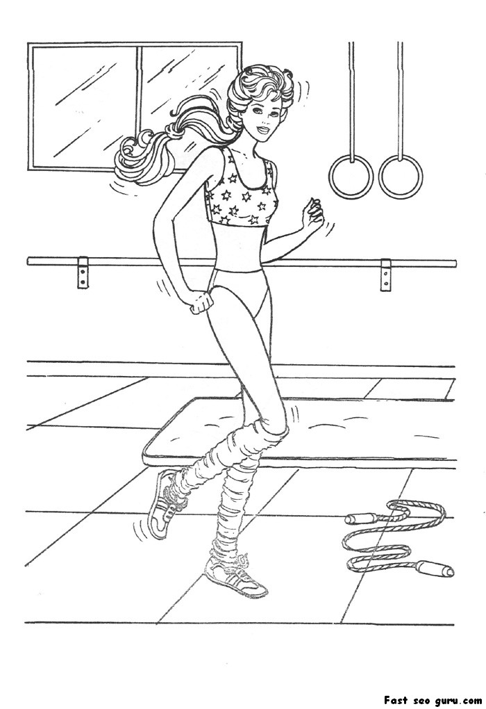 Printable barbie gymnastics coloring page